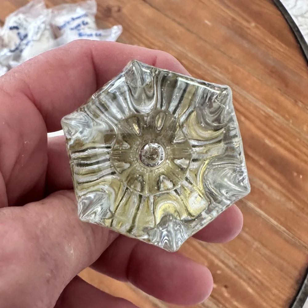 Victorian Style Large Glass Drawer Pull Door Knob Anglo American Brass Set of 10